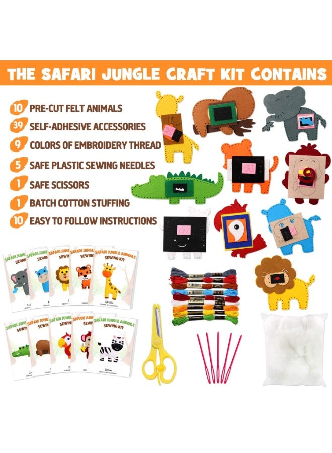 fantasize Jungle Animals Sewing Kit Zoo Felt Animal DIY Crafts for Girls and Boys Educational Nursery Sewing for Kids Art Craft Kits Animal Felt Plush Ornaments for Beginners Set of 10 - Image 4
